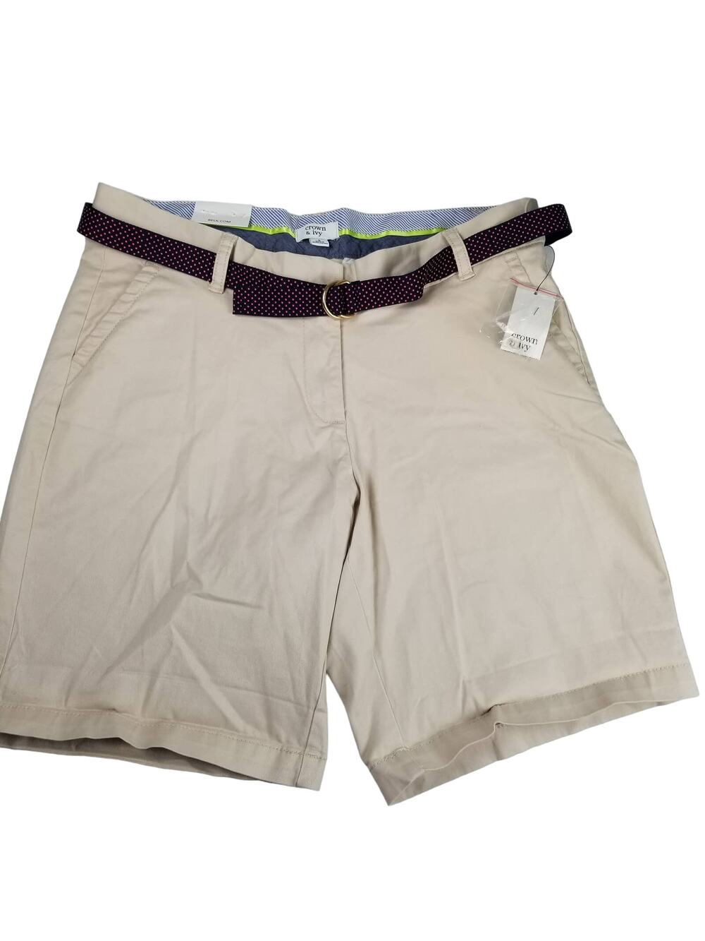 Crown & Ivy Classic Khaki Shorts Web Blue Pink Dot Belt NEW Size 8